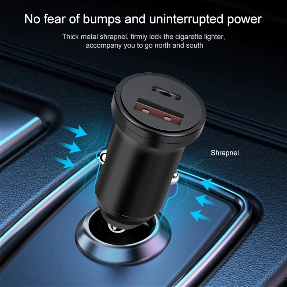MiniPhone Type-C+USB Car Charger Adapter - 20W PD 3.0 Mini Phone Charger Fast Car Charger - Black - 4