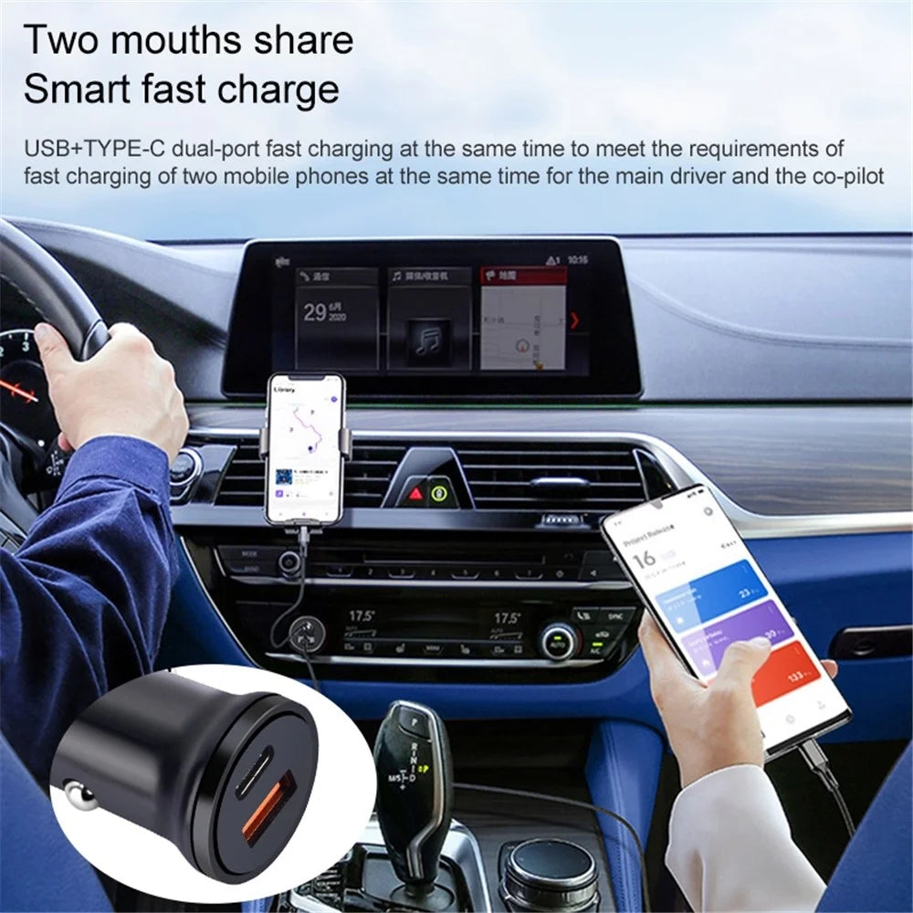 MiniPhone Type-C+USB Car Charger Adapter - 20W PD 3.0 Mini Phone Charger Fast Car Charger - Black - 5