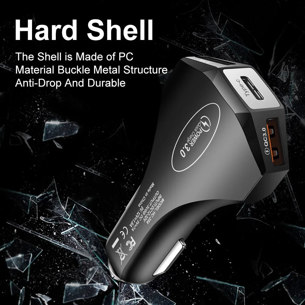 35W 7A Dual USB + 1 Type-C QC3.0 Fast Charging Mobile Phone Car Charger Power Adapter (CE, FCC Certificated) - Black - 3