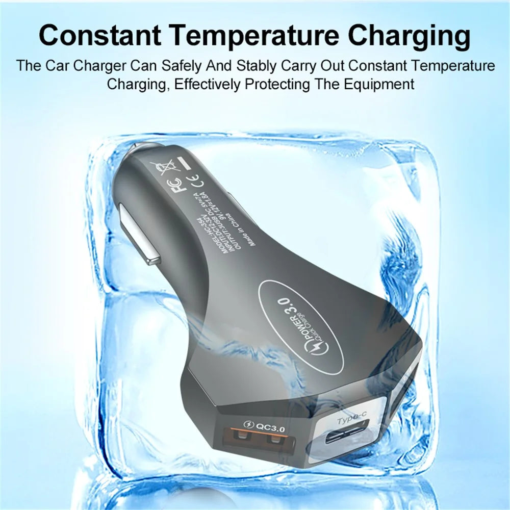 35W 7A Dual USB + 1 Type-C QC3.0 Fast Charging Mobile Phone Car Charger Power Adapter (CE, FCC Certificated) - Black - 5
