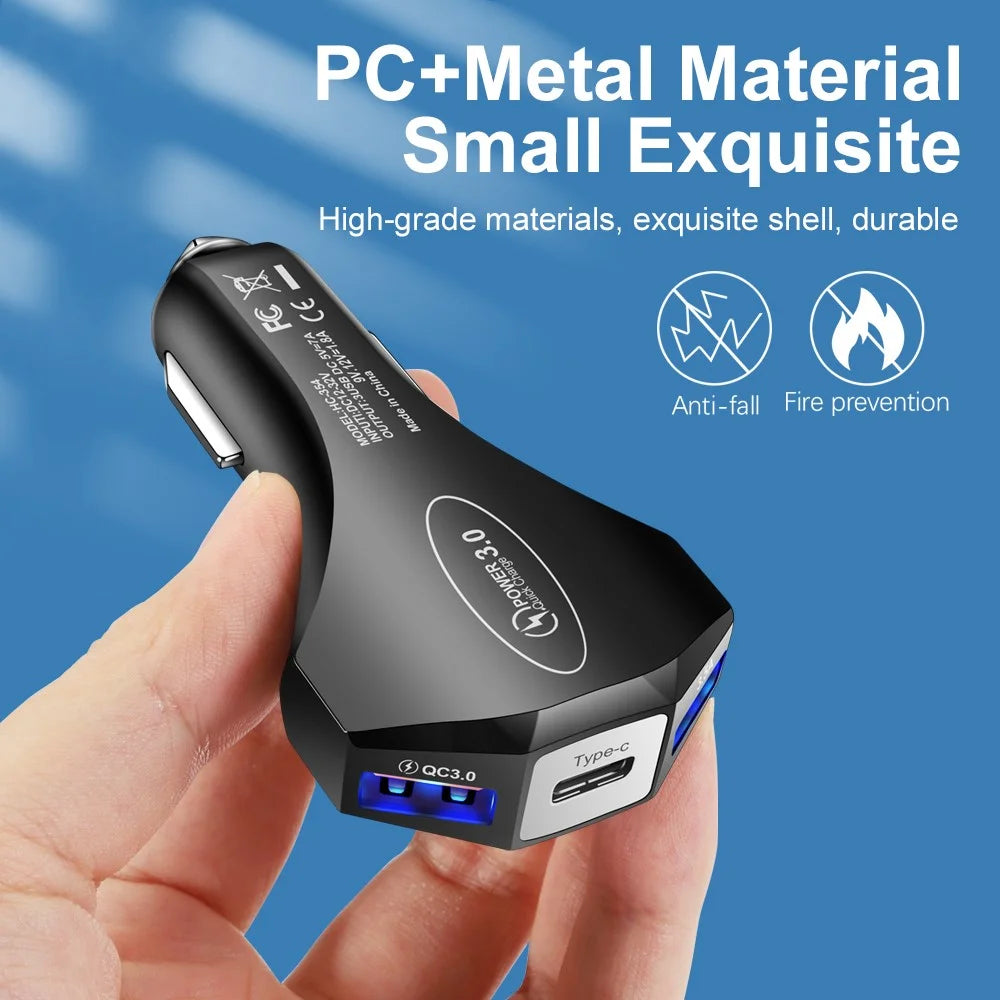35W 7A Dual USB + 1 Type-C QC3.0 Fast Charging Mobile Phone Car Charger Power Adapter (CE, FCC Certificated) - Black - 6