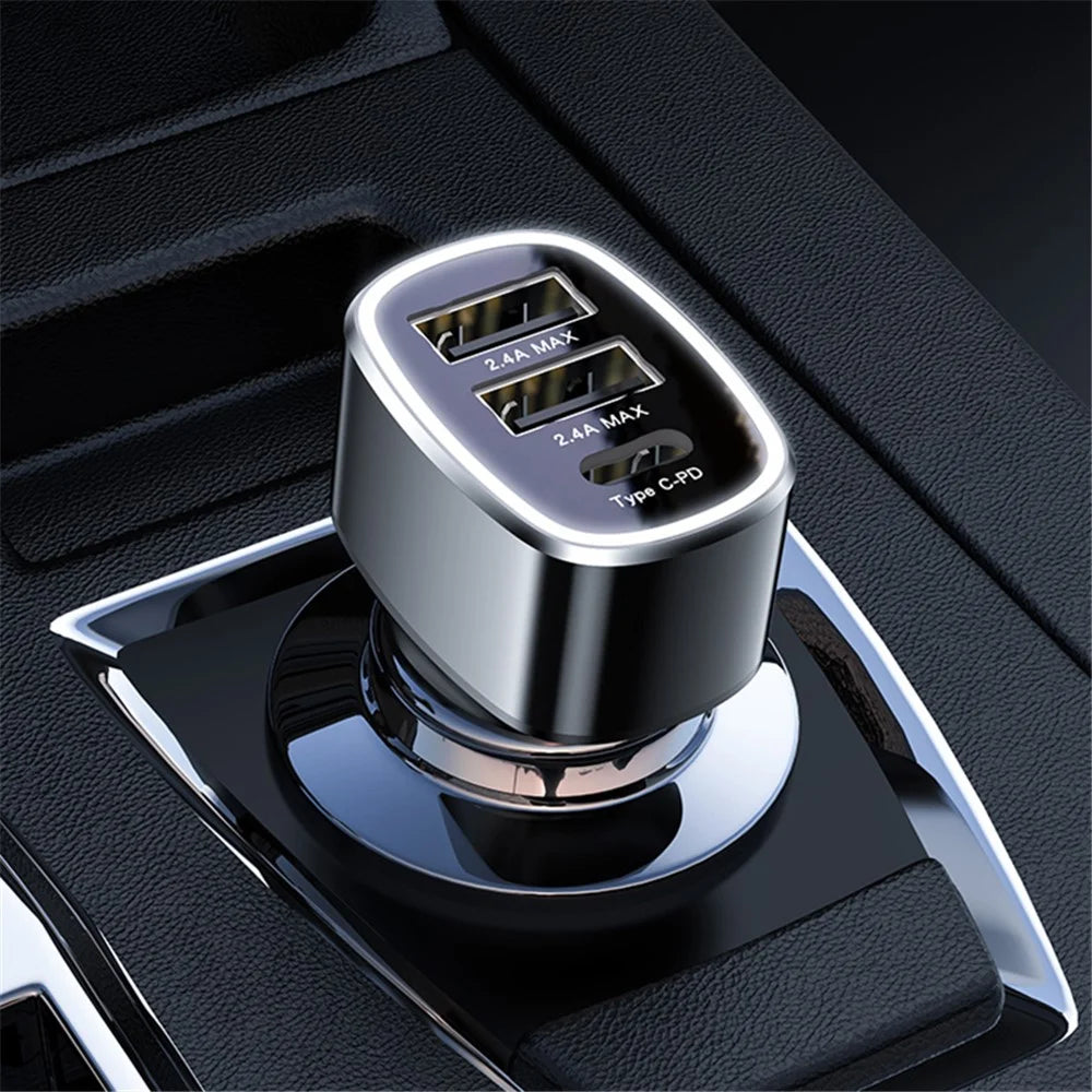 YESIDO Y47 3 Ports 49W Fast Charging Car Charger Type-C Phone Power Adapter - 2