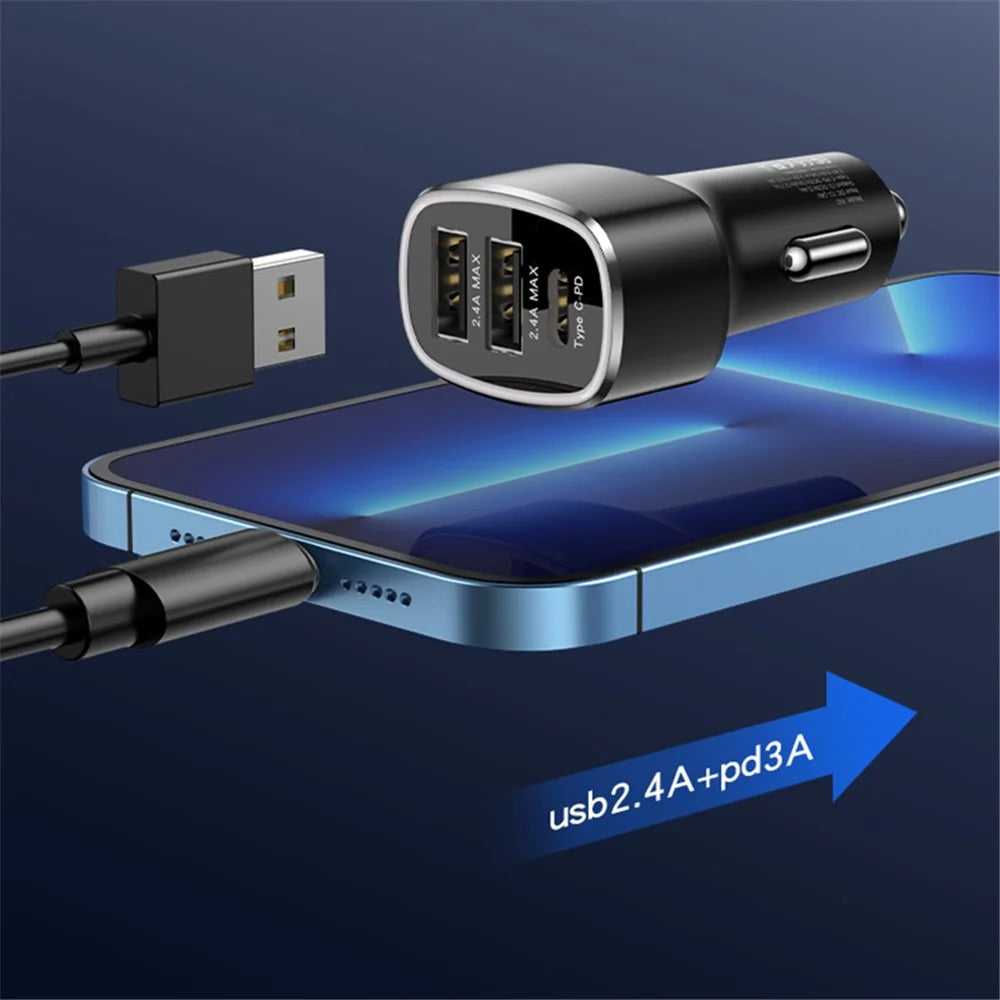 YESIDO Y47 3 Ports 49W Fast Charging Car Charger Type-C Phone Power Adapter - 5