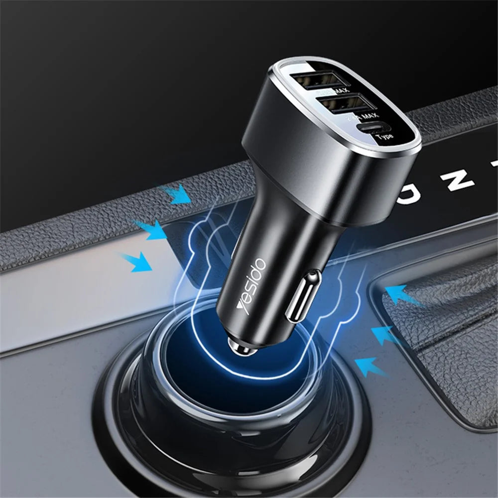 YESIDO Y47 3 Ports 49W Fast Charging Car Charger Type-C Phone Power Adapter - 7