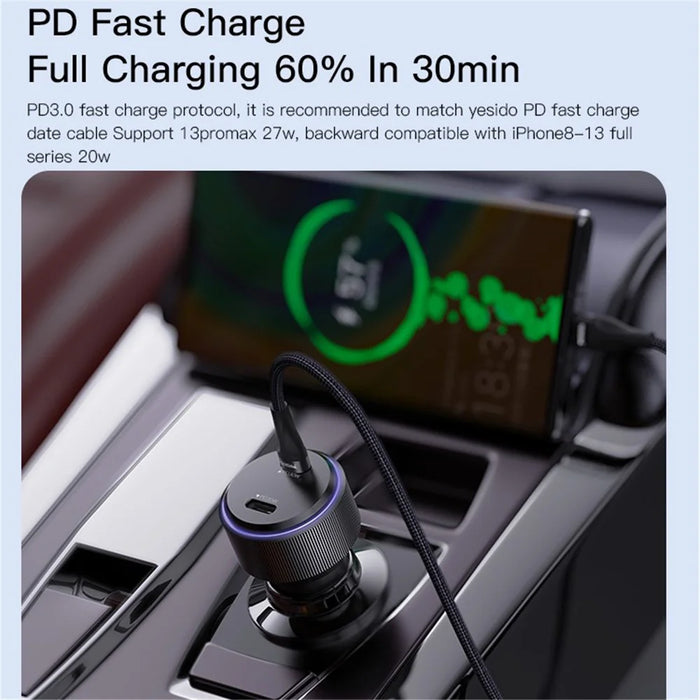 YESIDO Y48 60W High Power Fast Charging Car Charger Dual Output Phone Charger Adapter - 3