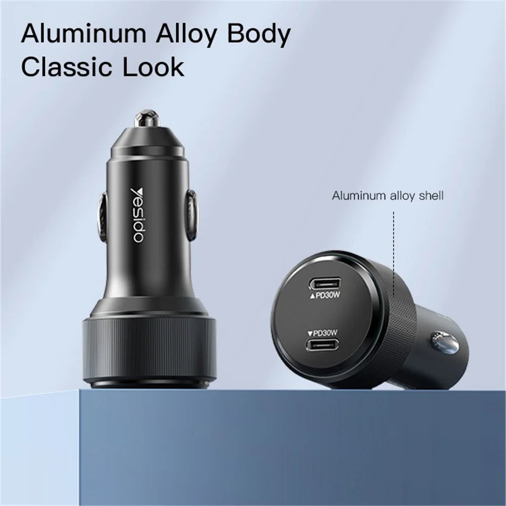 YESIDO Y48 60W High Power Fast Charging Car Charger Dual Output Phone Charger Adapter - 6