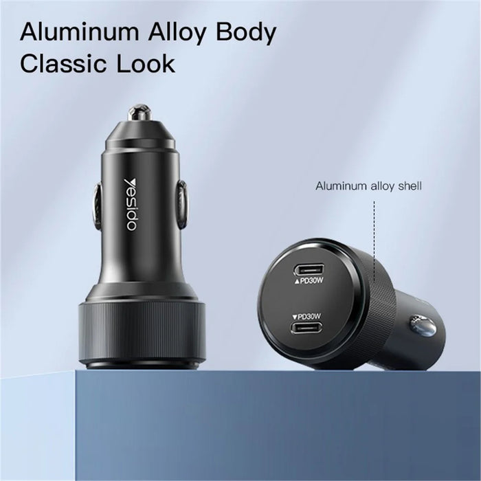 YESIDO Y48 60W High Power Fast Charging Car Charger Dual Output Phone Charger Adapter - 6