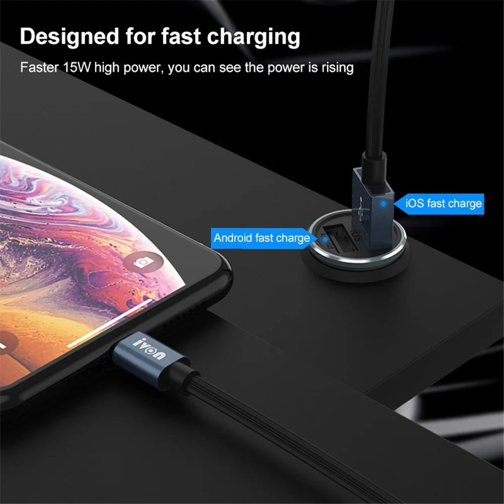 IVON CC37 Mini Car Charger Dual Ports Cigarette Lighter Fast Charging with 1m USB to Type-C Cable - 3