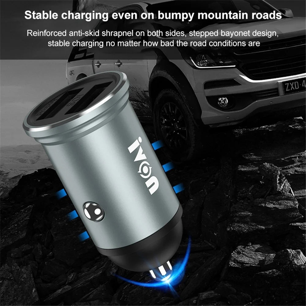 IVON CC37 Mini Car Charger Dual Ports Cigarette Lighter Fast Charging with 1m USB to Type-C Cable - 6