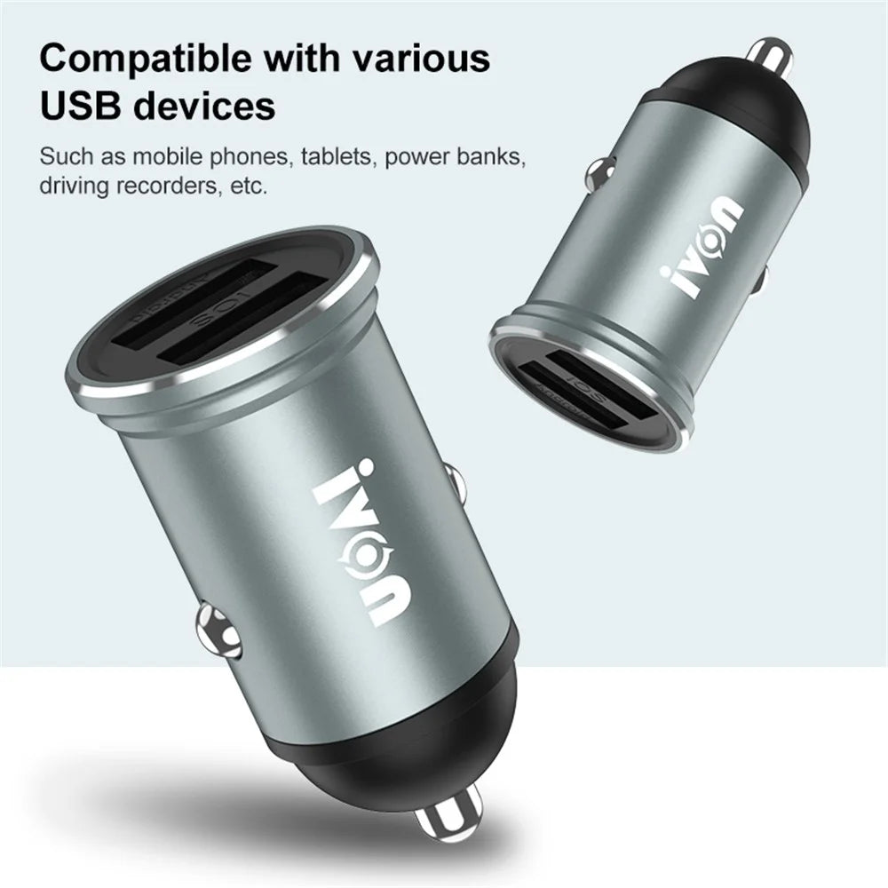 IVON CC37 Mini Car Charger Dual Ports 15W Fast Charging Station 3.1A Phone Charger with 1m Micro USB Cable - 2