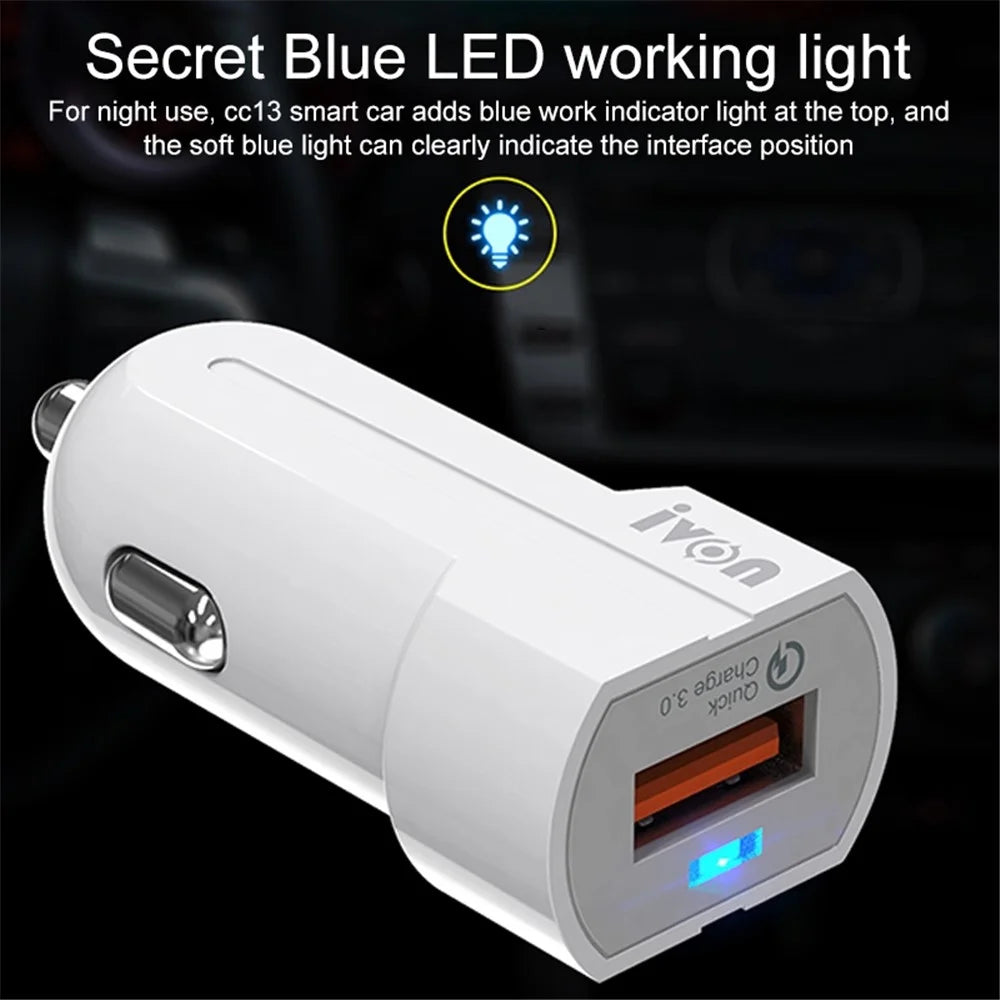 IVON CC13 QC 3.0 Fast Charging Car Charger Cigarette Lighter with LED Indicator Light - 5