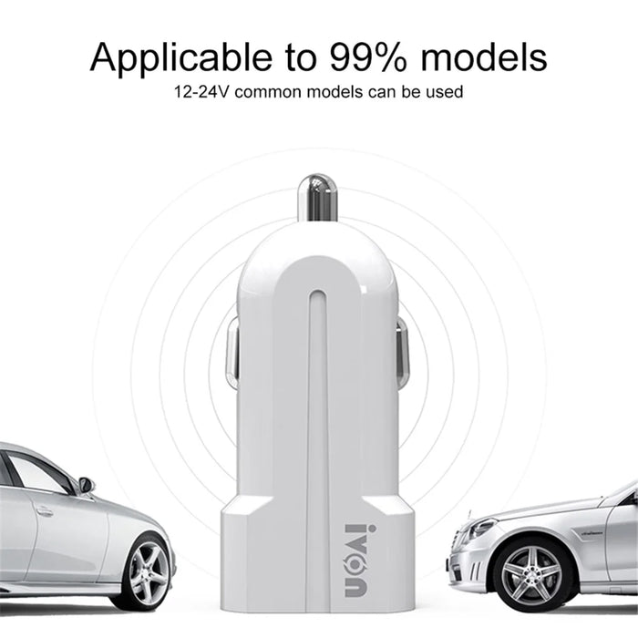 IVON CC13 QC 3.0 Fast Charging Cigarette Lighter LED Indicator Light Car Charger + Cable Set - Micro USB Cord - 5