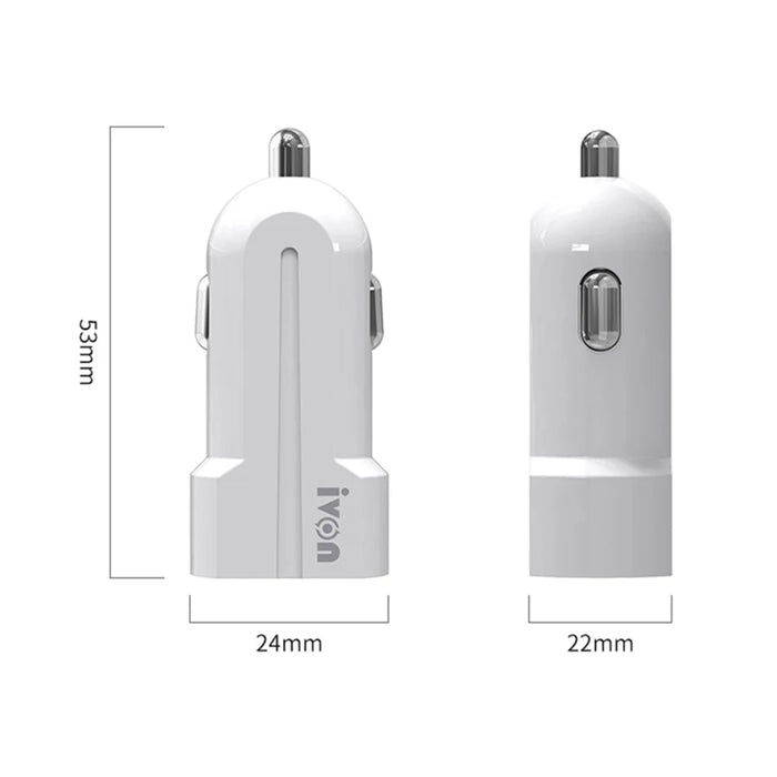IVON CC13 QC 3.0 Fast Charging Cigarette Lighter LED Indicator Light Car Charger + Cable Set - Micro USB Cord - 6