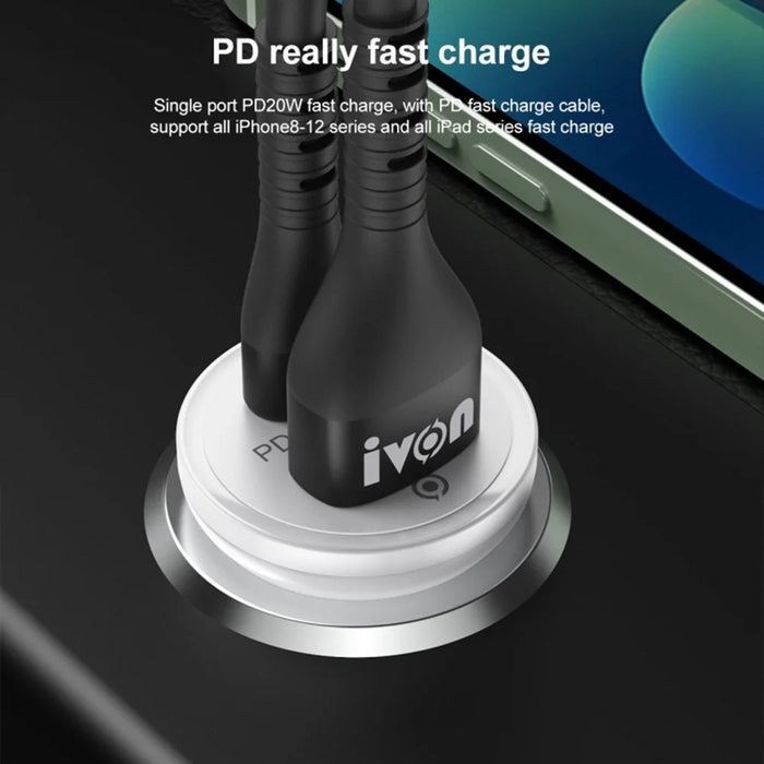 IVON CC45 20W PD 3.0 Type-C+QC 3.0 USB Dual Port Mini Car Charger Phone Fast Charging Adapter - 3