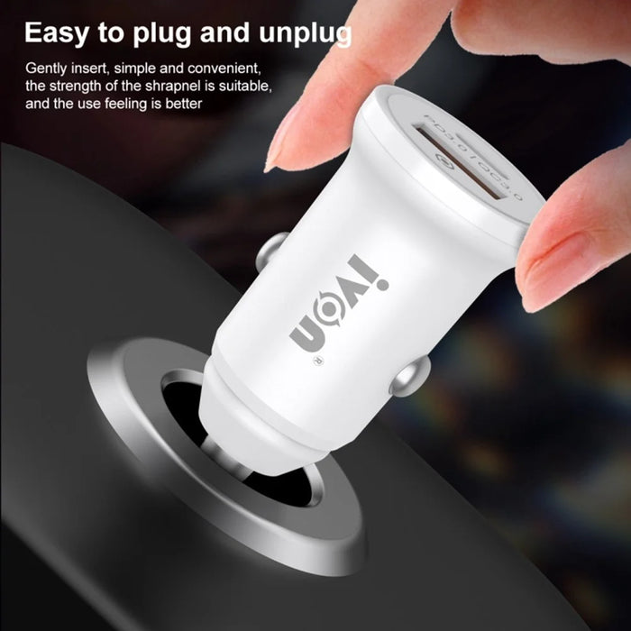 IVON CC45 20W PD 3.0 Type-C+QC 3.0 USB Dual Port Mini Car Charger Phone Fast Charging Adapter - 5