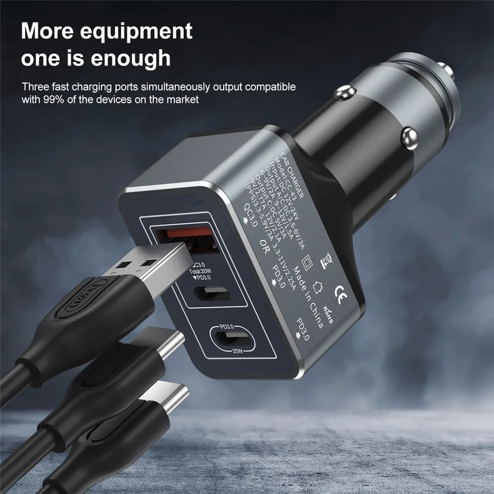 IVON CC43 45W PD 3.0 Dual Type-C+QC 3.0 USB Square Car Charger Phone Fast Charging Power Adapter - 2