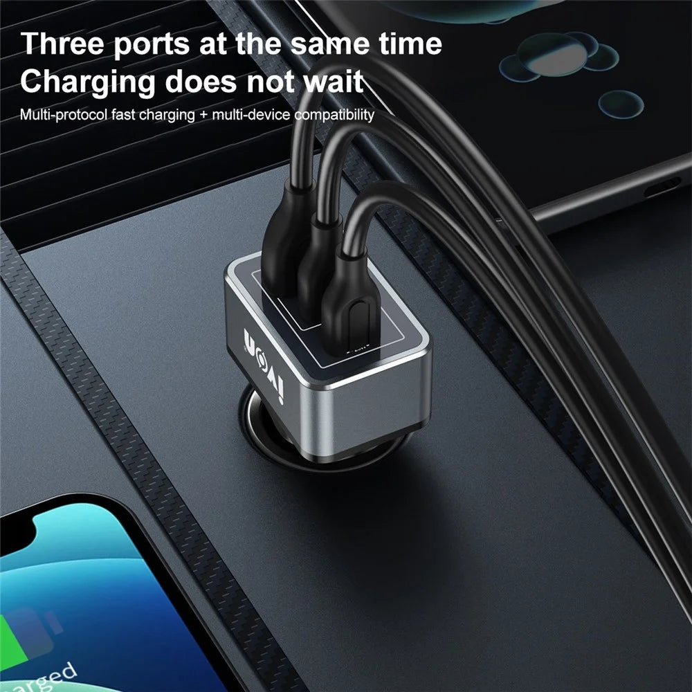 IVON CC43 45W PD 3.0 Dual Type-C+QC 3.0 USB Square Car Charger Phone Fast Charging Power Adapter - 3