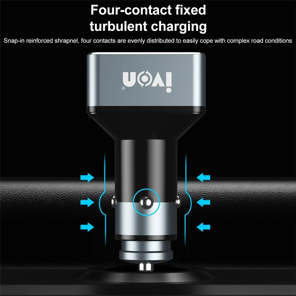 IVON CC43 45W PD 3.0 Dual Type-C+QC 3.0 USB Square Car Charger Phone Fast Charging Power Adapter - 4