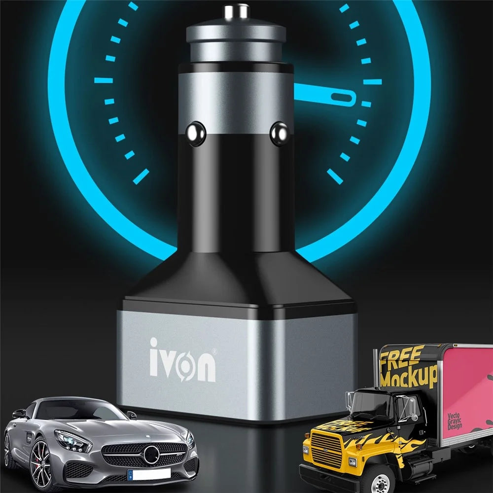 IVON CC43 45W PD 3.0 Dual Type-C+QC 3.0 USB Square Car Charger Phone Fast Charging Power Adapter - 6