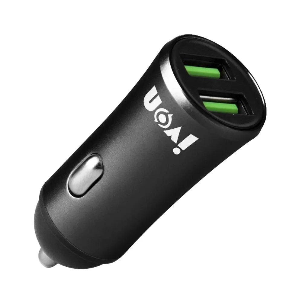 IVON CC26 5V 2.1A Dual USB Ports Fast Charger Car Charger for Cell Phone Camera Tablets Laptops and More - Black - 1