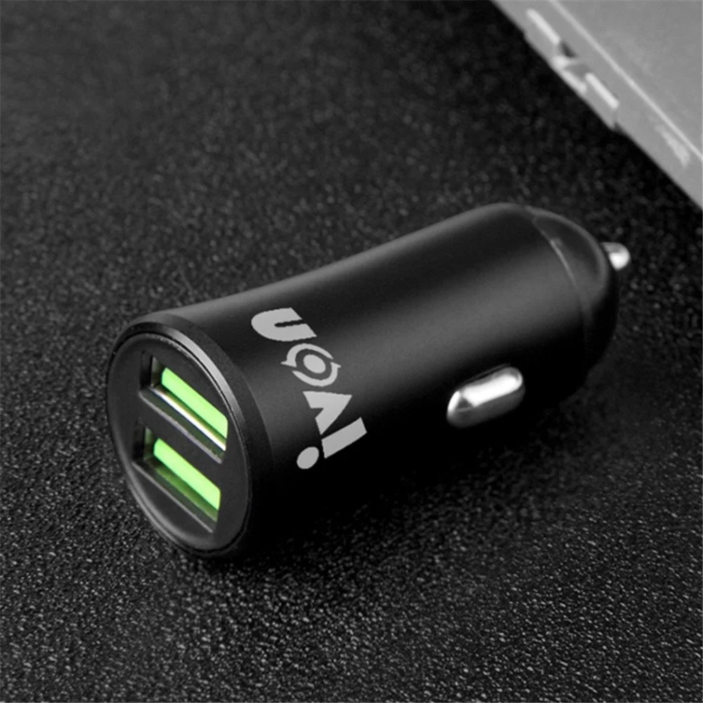 IVON CC26 5V 2.1A Dual USB Ports Fast Charger Car Charger for Cell Phone Camera Tablets Laptops and More - Black - 2