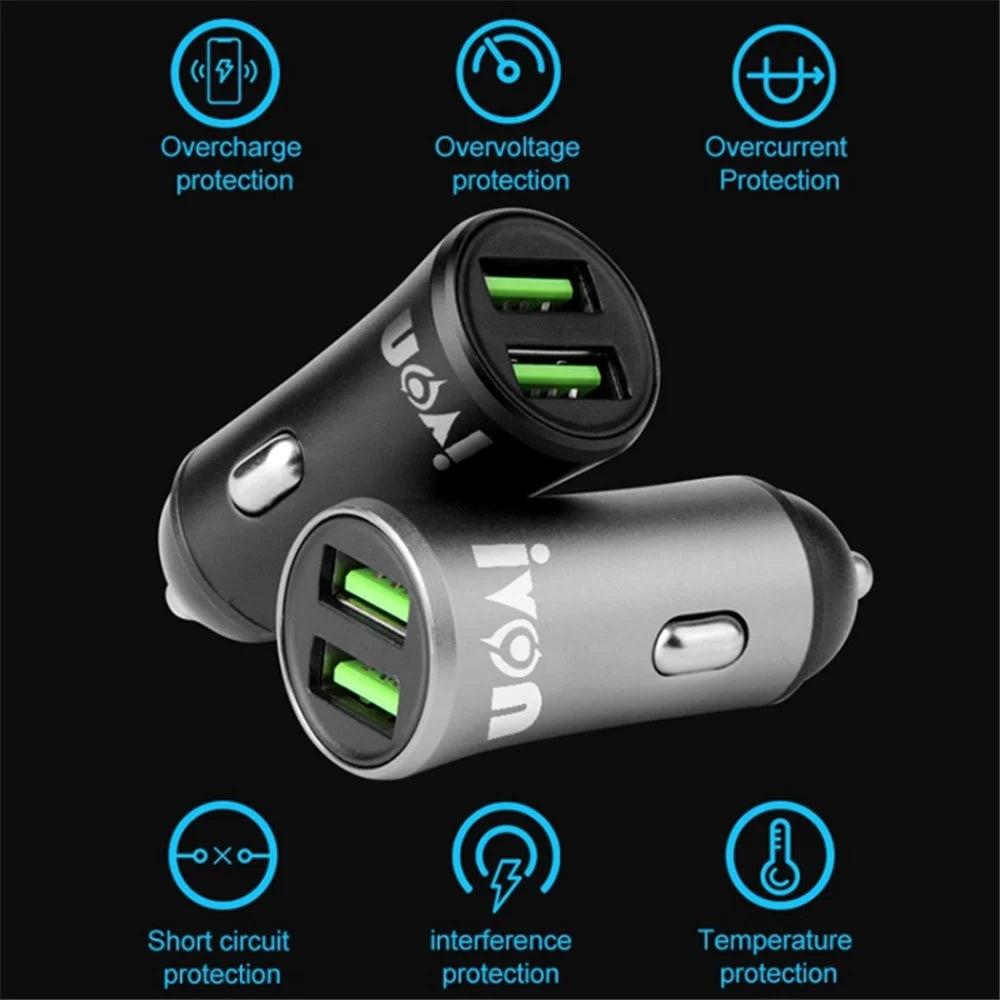 IVON CC26 5V 2.1A Dual USB Ports Fast Charger Car Charger for Cell Phone Camera Tablets Laptops and More - Black - 4