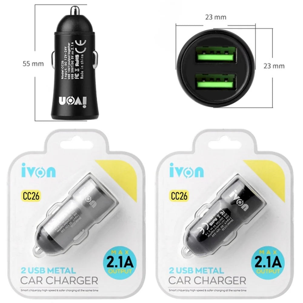 IVON CC26 5V 2.1A Dual USB Ports Fast Charger Car Charger for Cell Phone Camera Tablets Laptops and More - Black - 7