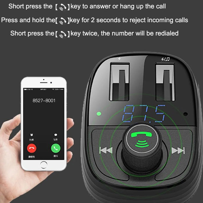 LOHEE S-10 Car Bluetooth-compatible Charger Adapter FM Transmitter Hands-Free Call Fast Charging Car Charger with Dual USB 3.4A Ports Support TF Card/U-disk/BT Music Player - 5
