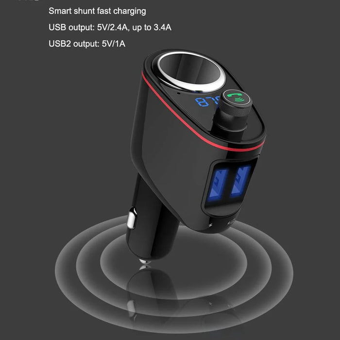 LOHEE S-06 Bluetooth-compatible Car Charger FM Transmitter Dual USB Fast Car Charger Adapter with Cigarette Lighter Port Support U-disk for iPhone Android - 2