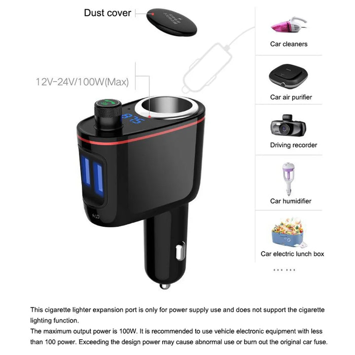 LOHEE S-06 Bluetooth-compatible Car Charger FM Transmitter Dual USB Fast Car Charger Adapter with Cigarette Lighter Port Support U-disk for iPhone Android - 5