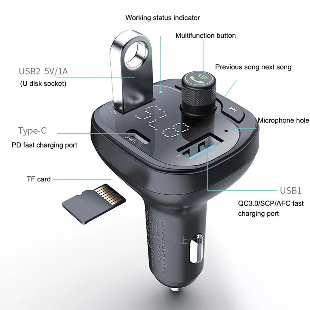 LOHEE S-21 Bluetooth-compatible Car Charger Adapter FM Transmitter QC3.0 USB Fast Charging Car Charger Support TF Card/U-disk/BT Music Player - 6