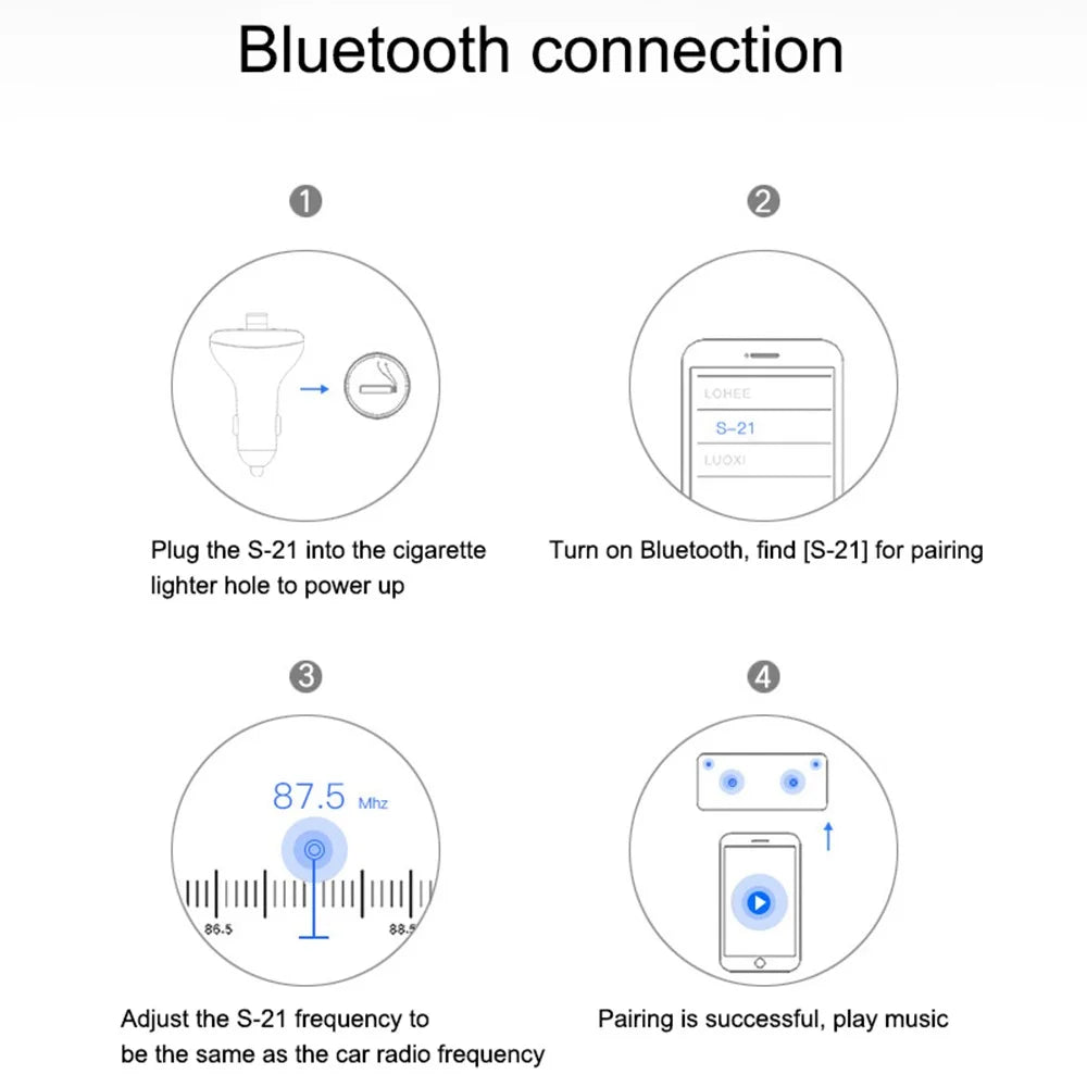 LOHEE S-21 Bluetooth-compatible Car Charger Adapter FM Transmitter QC3.0 USB Fast Charging Car Charger Support TF Card/U-disk/BT Music Player - 7