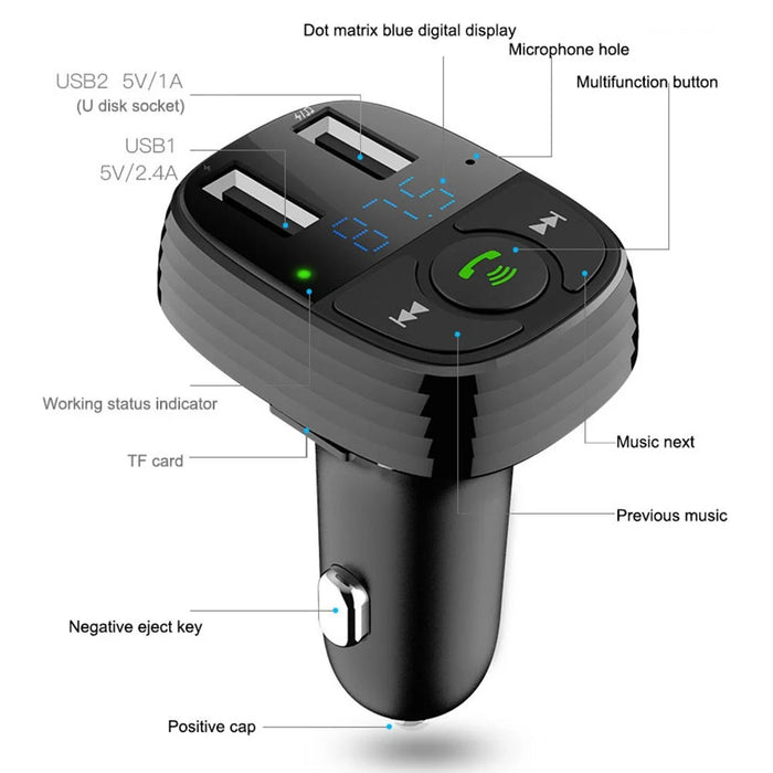 LOHEE S-11 Dual USB Ports FM Transmitter Bluetooth-compatible Calls Car Charger Cigarette Lighter Adapter - Black - 7