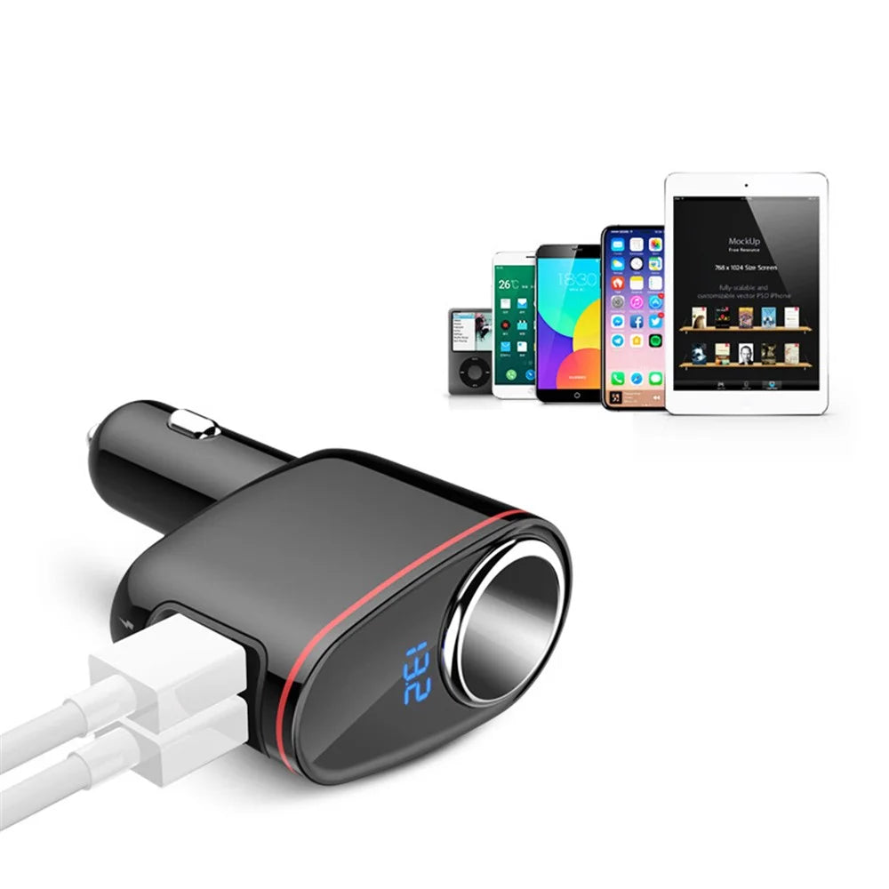 LOHEE S-06A Dual USB Car Charger Voltage Detection Cigarette Lighter Socket Charge Adapter - 5