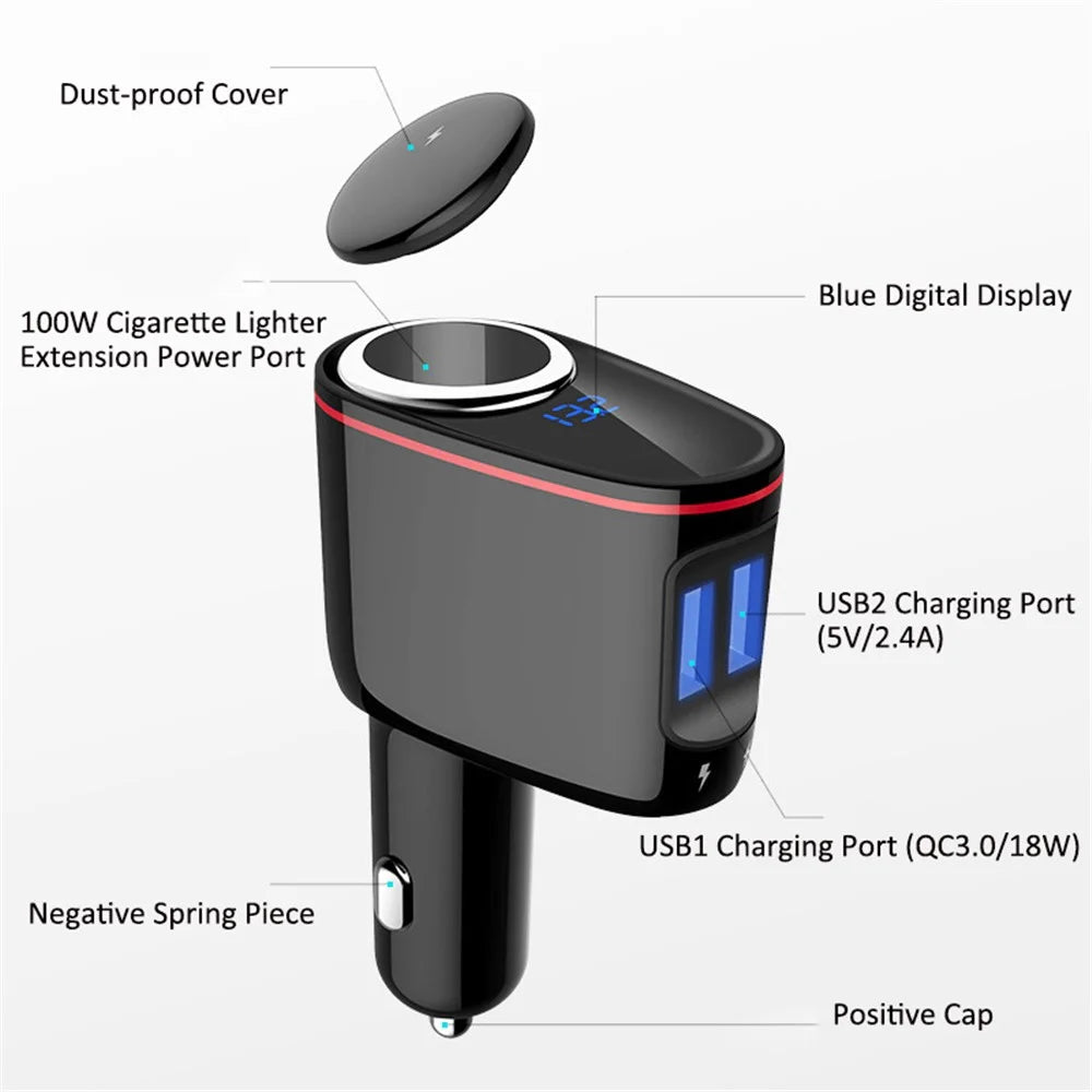 LOHEE S-06A Dual USB Car Charger Voltage Detection Cigarette Lighter Socket Charge Adapter - 6