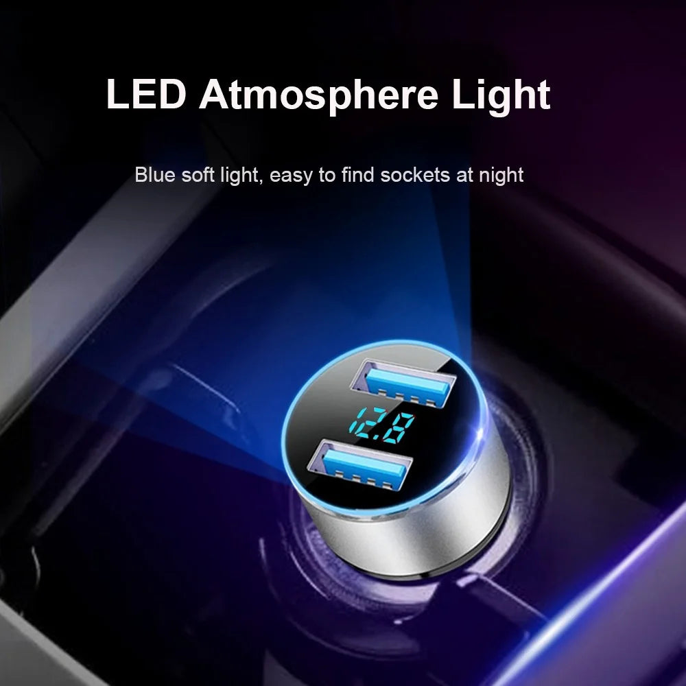 Dual USB Car Charger LED Ring Light Design 5V 3.1A Fast Charger Universal Car Phone Charger for Camera Tablets Laptops - Black / Gold - 6
