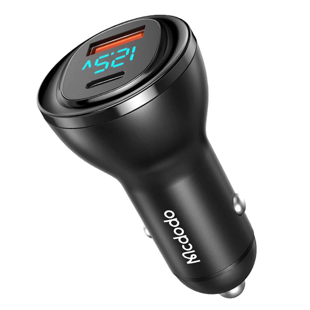 MCDODO CC-5670 95W Dual Port Car Charger USB + Type-C Car Charger Adapter with LED Digital Display for Mobile Phones Laptops - Black - 1