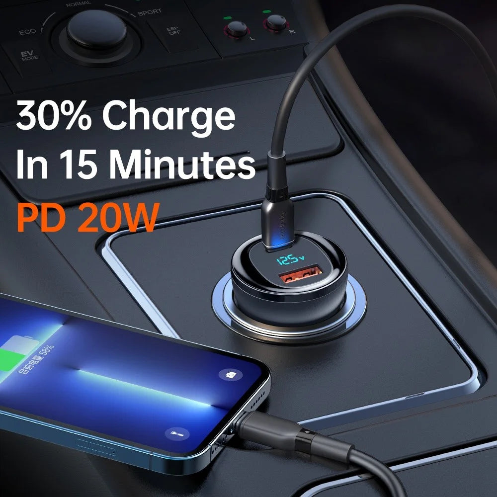 MCDODO CC-5670 95W Dual Port Car Charger USB + Type-C Car Charger Adapter with LED Digital Display for Mobile Phones Laptops - Black - 3