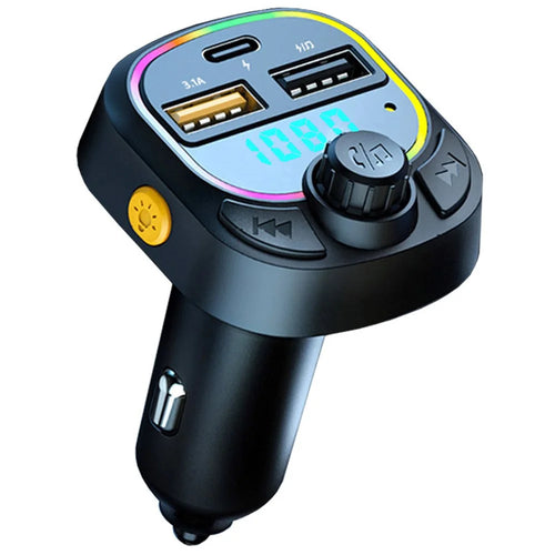 C28 Bluetooth-compatible FM Transmitter Hands-free Call Car MP3 Music Player Type-C + Dual USB Phone Charger with Colorful Light - 1
