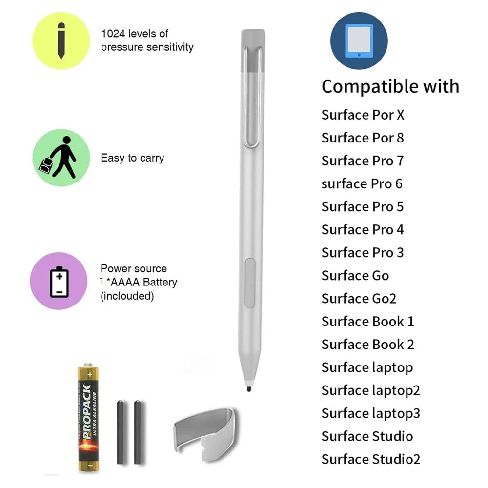 P303 Stylus Pen for Microsoft Surface Pro 6 / 5 / 4 / Surface Go 2 10.5 inch High Sensitive Drawing Writing Active Capacitive Pen - Black - 4
