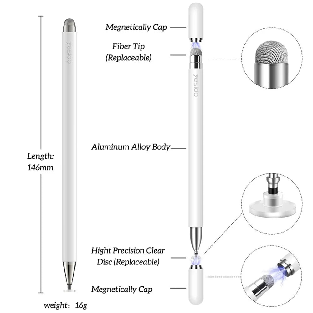 YESIDO ST02 2 in 1 Disc + Mesh Fiber Tip High Sensitivity Stylus Pen for All Capacitive Touch Screens Cell Phones Tablets Laptops - 6