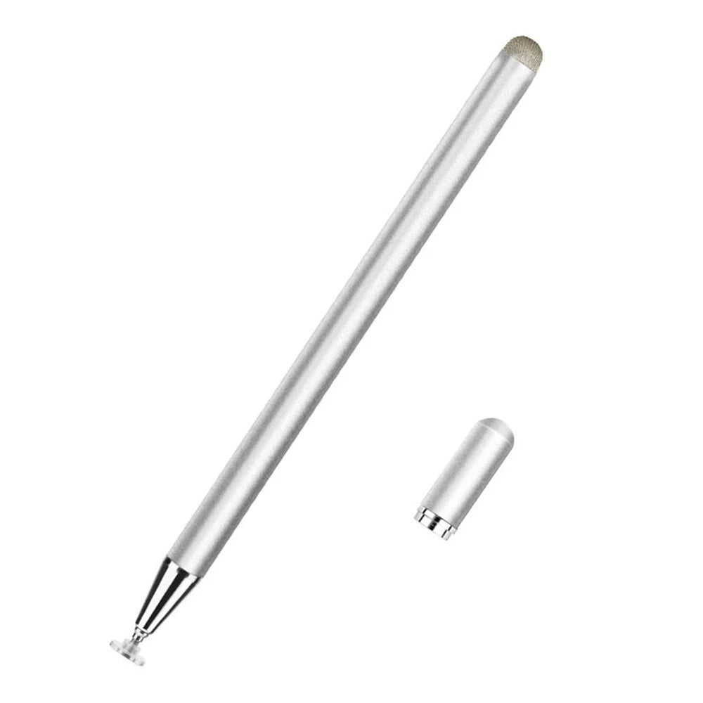 JD02 Universal 2-in-1 Round Disk/Cloth Pen Tip Capacitive Stylus Pen Tablet Phone Magnetic Adsorption Cap Drawing Writing Stylus Pen - Silver - 1