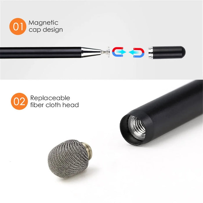 JD02 Universal 2-in-1 Round Disk/Cloth Pen Tip Capacitive Stylus Pen Tablet Phone Magnetic Adsorption Cap Drawing Writing Stylus Pen - Silver - 3