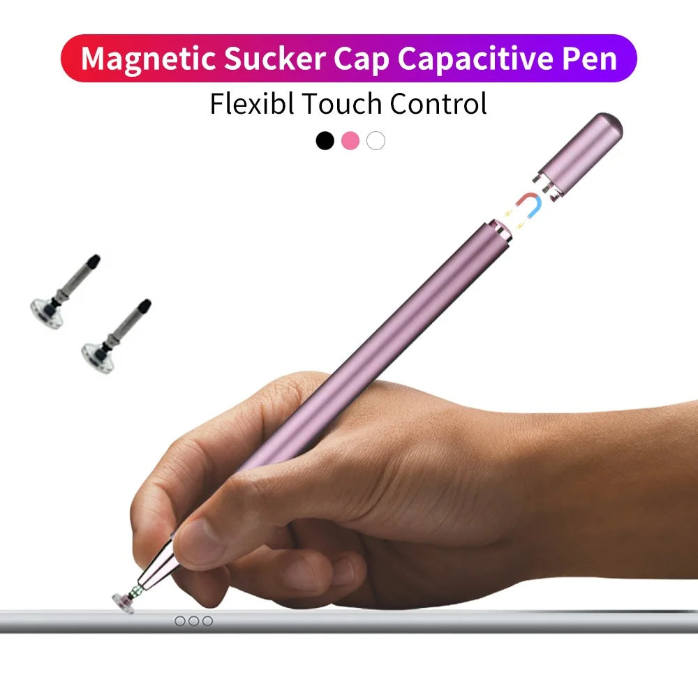 JD01 Universal Tablet Smartphone Capacitive Stylus Pen Magnetic Adsorption Cap Drawing Writing Stylus Pen with Spare Round Disk Pen Tip - Black - 4