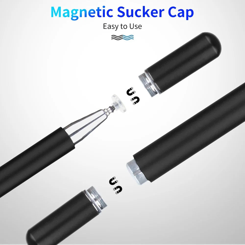 JD01 Universal Tablet Smartphone Capacitive Stylus Pen Magnetic Adsorption Cap Drawing Writing Stylus Pen with Spare Round Disk Pen Tip - Black - 6