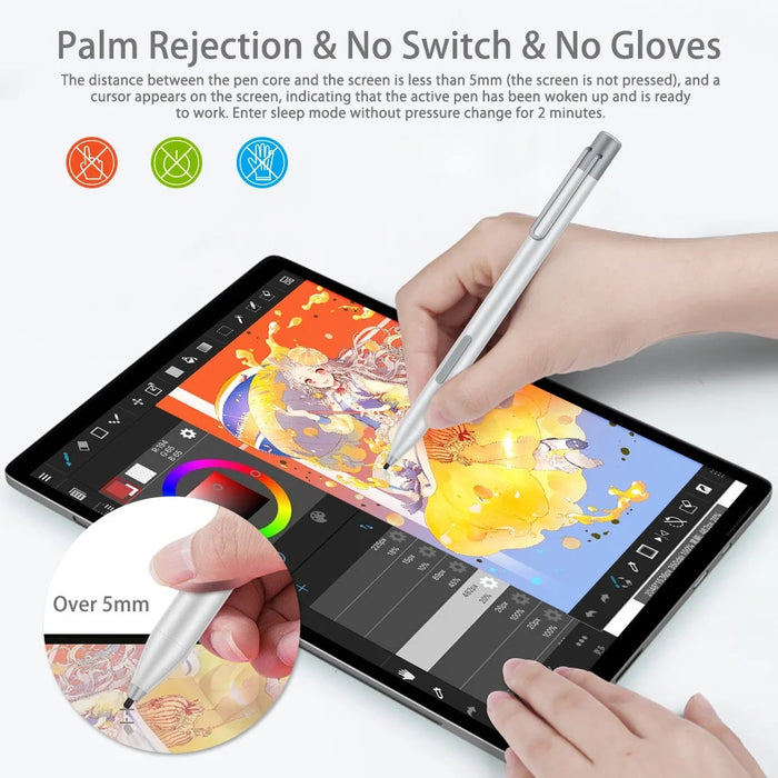For Microsoft Surface 3/Surface Go 2/1/Surface Go Pro 7/6/5/4/3/Surface Book Go Active Stylus Pen High Sensitivity Tip Pencil - Silver - 6