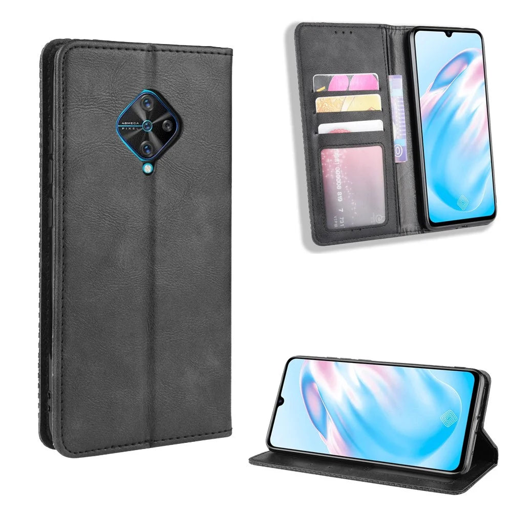 Vintage Style Leather Wallet Cell Phone Cover for vivo V17 (Russia Version)/S1 Pro - Black - 1