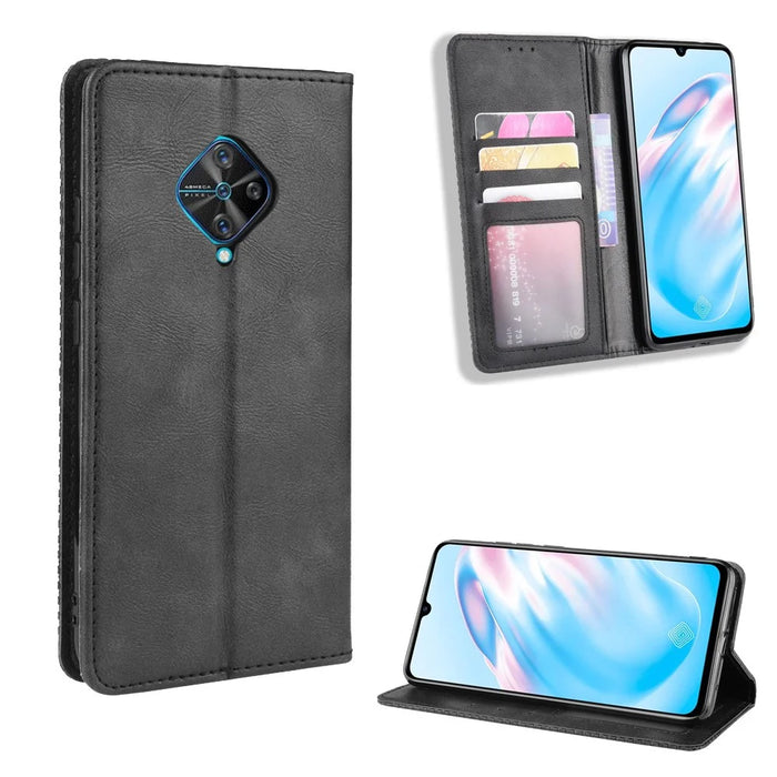 Vintage Style Leather Wallet Cell Phone Cover for vivo V17 (Russia Version)/S1 Pro - Black - 1