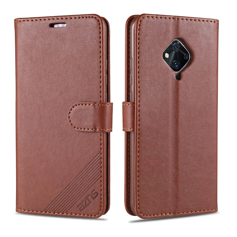 AZNS PU Leather with Wallet Mobile Shell for vivo V17/Y9s - Brown - 1