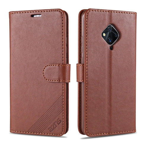 AZNS PU Leather with Wallet Mobile Shell for vivo V17/Y9s - Brown - 1